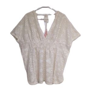 Boho Crochet Top Women xhilaration Small Cover-up Festival Vacation  Beige S